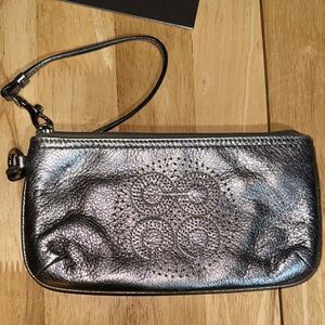 Coach Metallic Silver Wristlet Clutch - Women's Bag